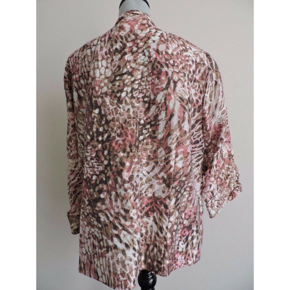 Chicos Blazer Sz 3 Career Lightweight Pink Brown Beaded Front - Picture 3 of 6